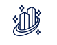 Icon of two stylized high-rise buildings surrounded by sparkles, enclosed within an oval ring. The design subtly hints at office cleaning excellence, suggesting concepts of growth, success, or a modern cityscape.