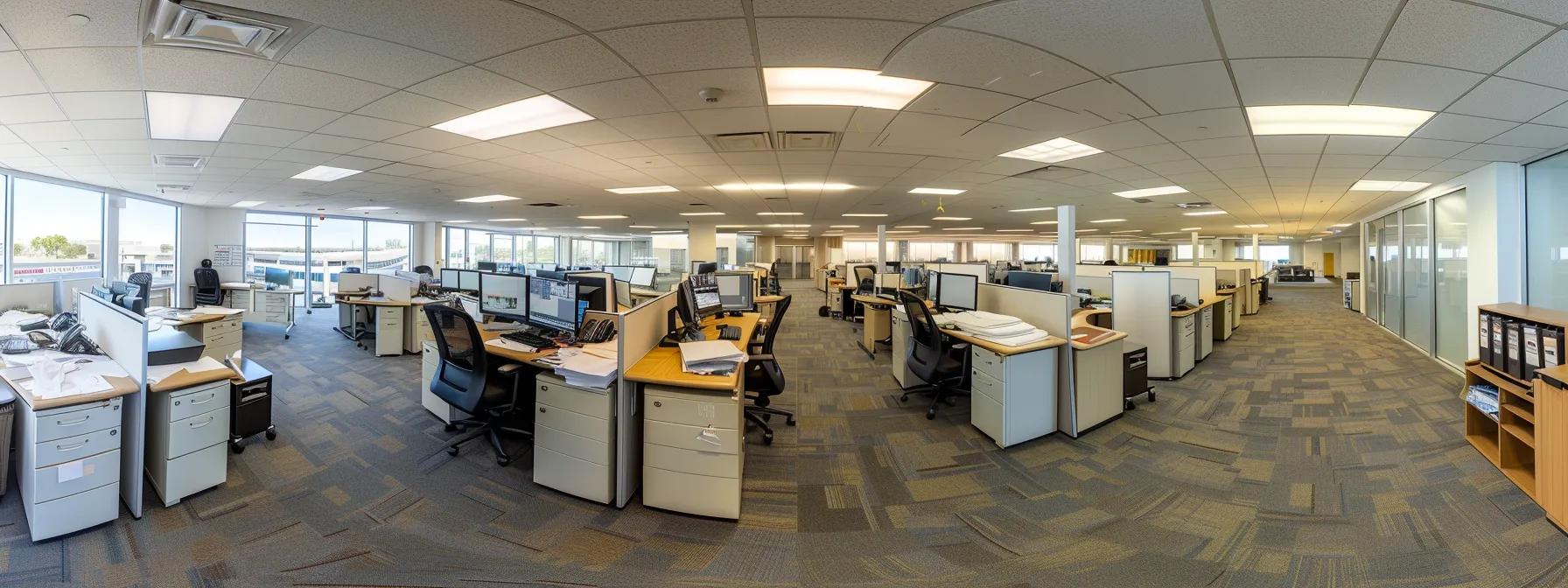 a modern office environment showcasing pristine, gleaming surfaces and neatly organized workspaces, highlighting the meticulous attention to detail of comprehensive commercial cleaning solutions tailored for diverse industries in scottsdale.
