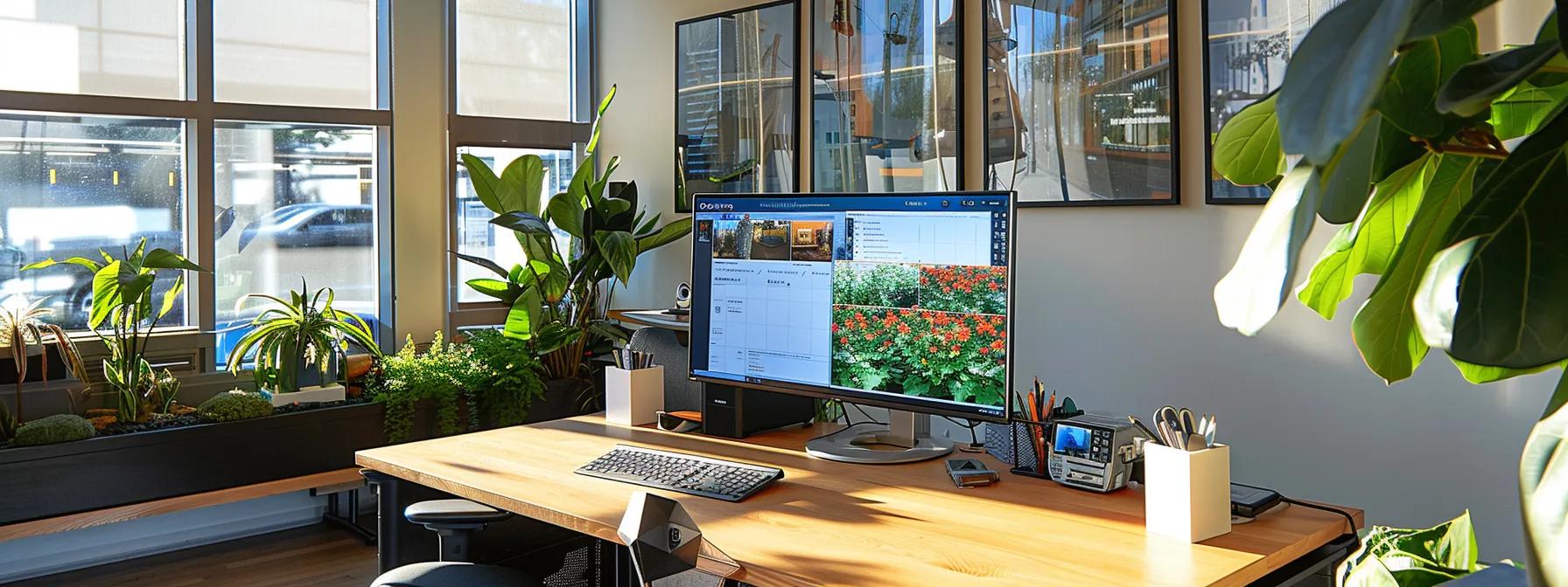 modern office space features a large computer screen